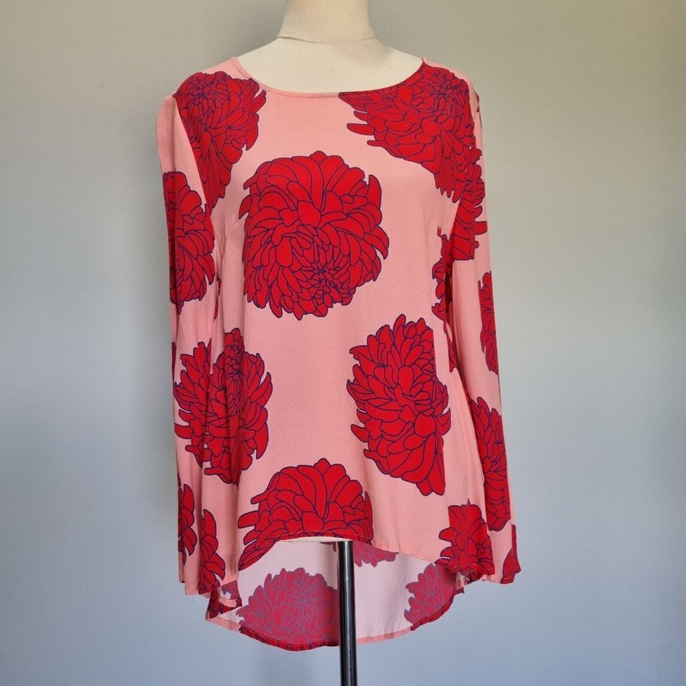 Mister Zimi Lotus Billie Red & Pink Floral Print Long Sleeve Blouse Size 10 - Picture 2 of 8